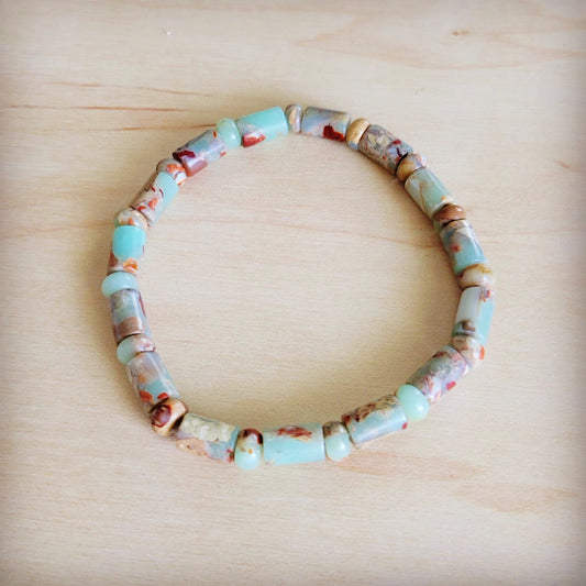 Aqua Terra Beaded Stretch Bracelet Barrel Bead 811x