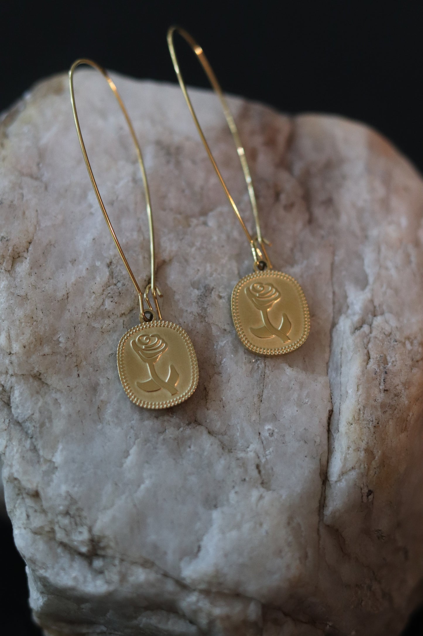 Gold Bella Rose Dangle Earrings