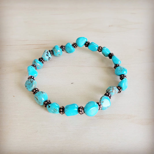Turquoise and Copper Stretch Beaded Bracelet 812h