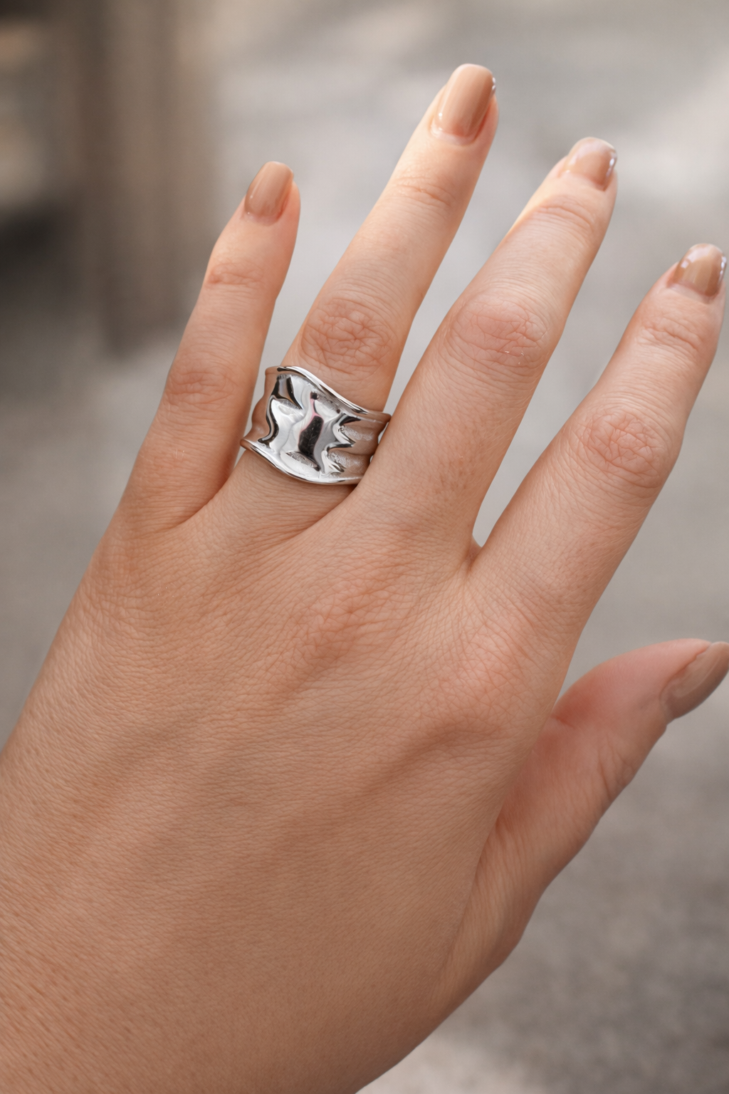 Allure Ring - Chunky Silver Statement Ring – Stainless Steel Hypoallergenic Bold Open Band (Size 7)