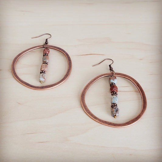 Western Copper Hoop Earrings w/ Aqua Terra 100g