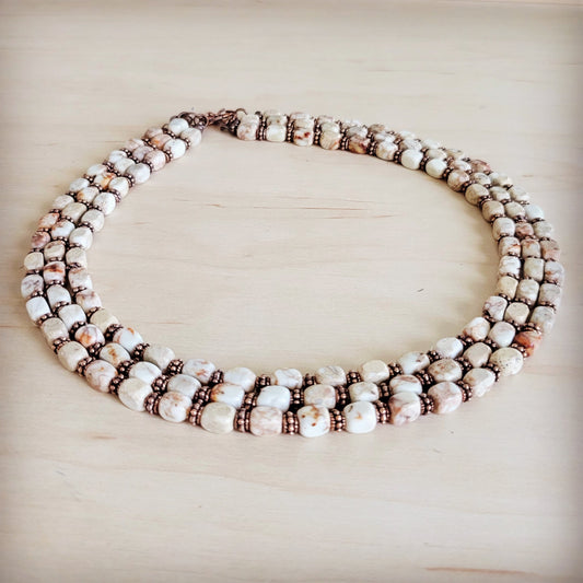 Triple Strand Layered Boho Sandstone Regalite Necklace 264L