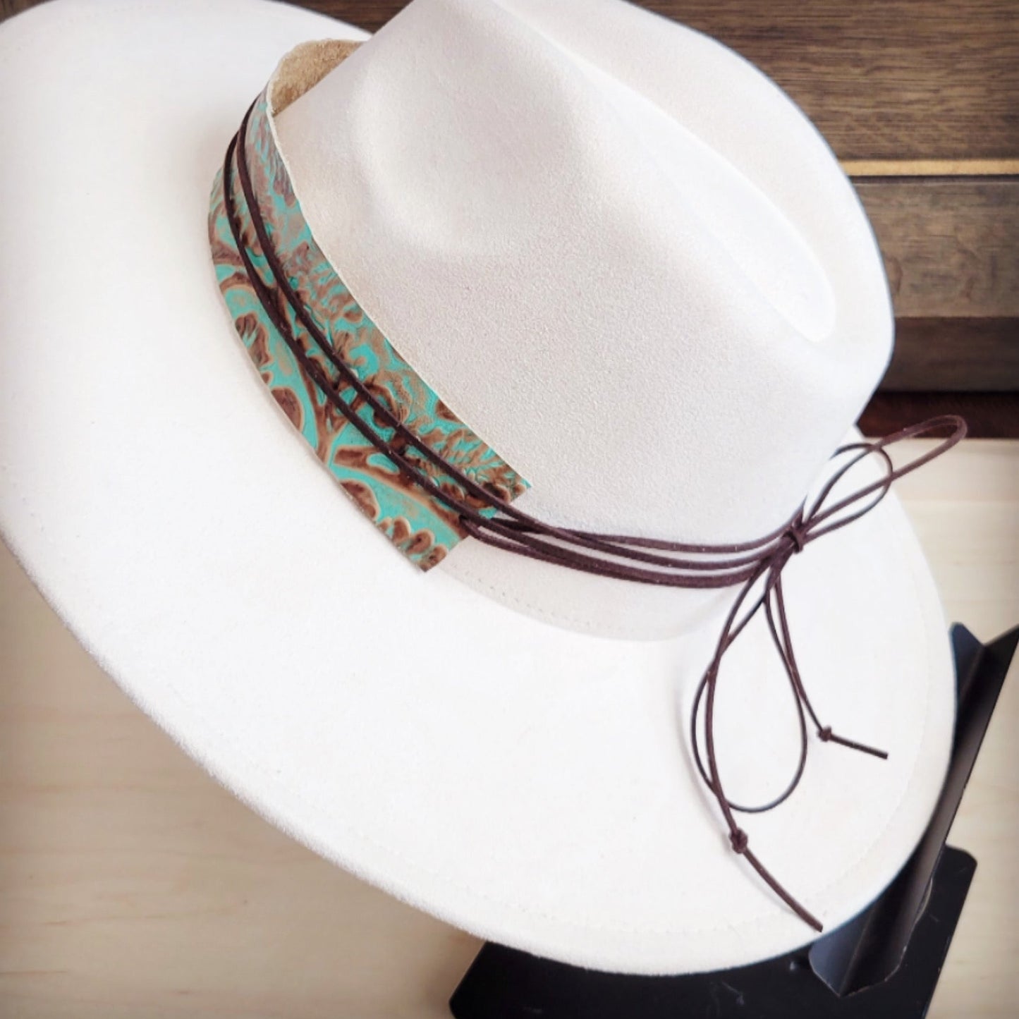 Wide Genuine Leather Cowboy Turquoise Hat Band Only 953u