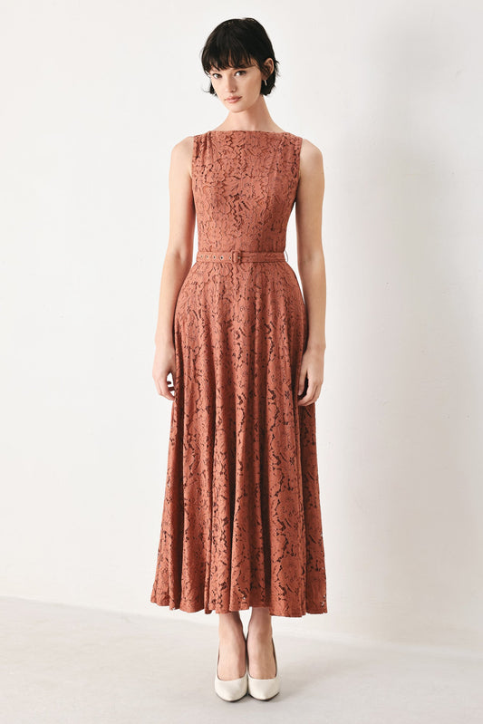 TRUE ROMANCE WOVEN LACE MIDI DRESS