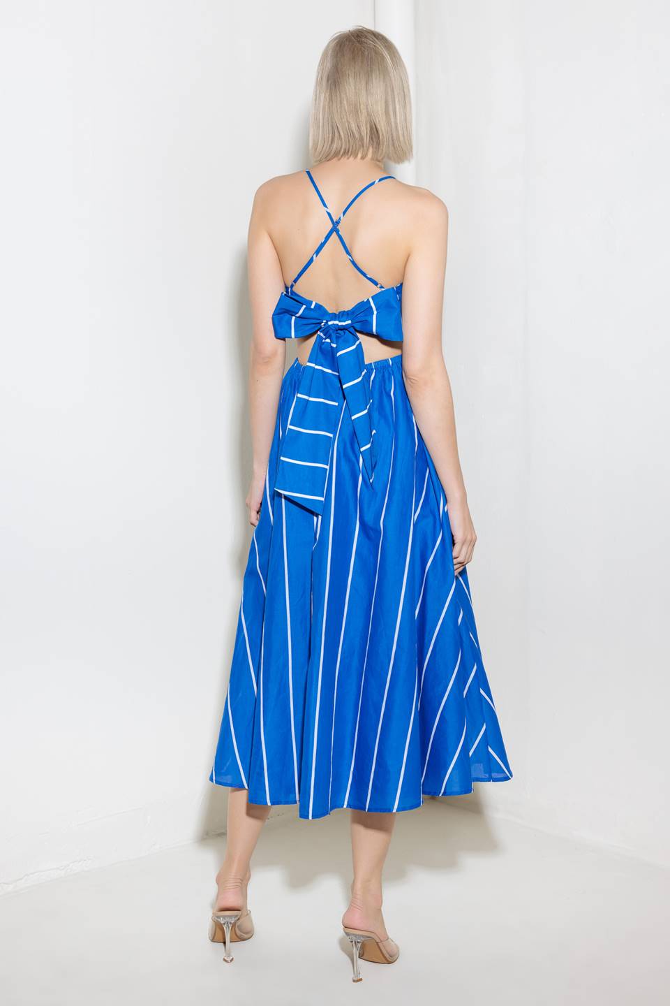 LET THE GOOD IN BLUE WOVEN MIDI DRESS