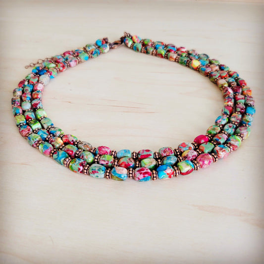 Triple Strand Layered Boho Multi Regalite Necklace 264r