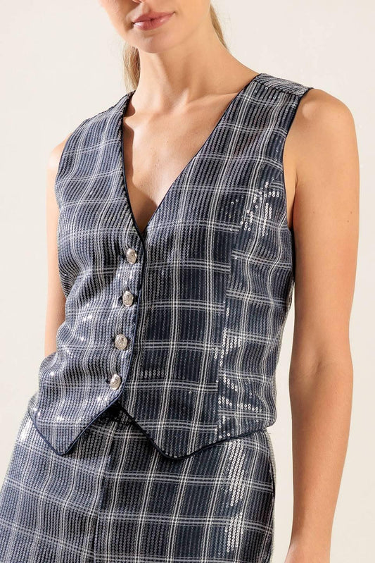 TRAVELING FAR NAVY SEQUIN VEST