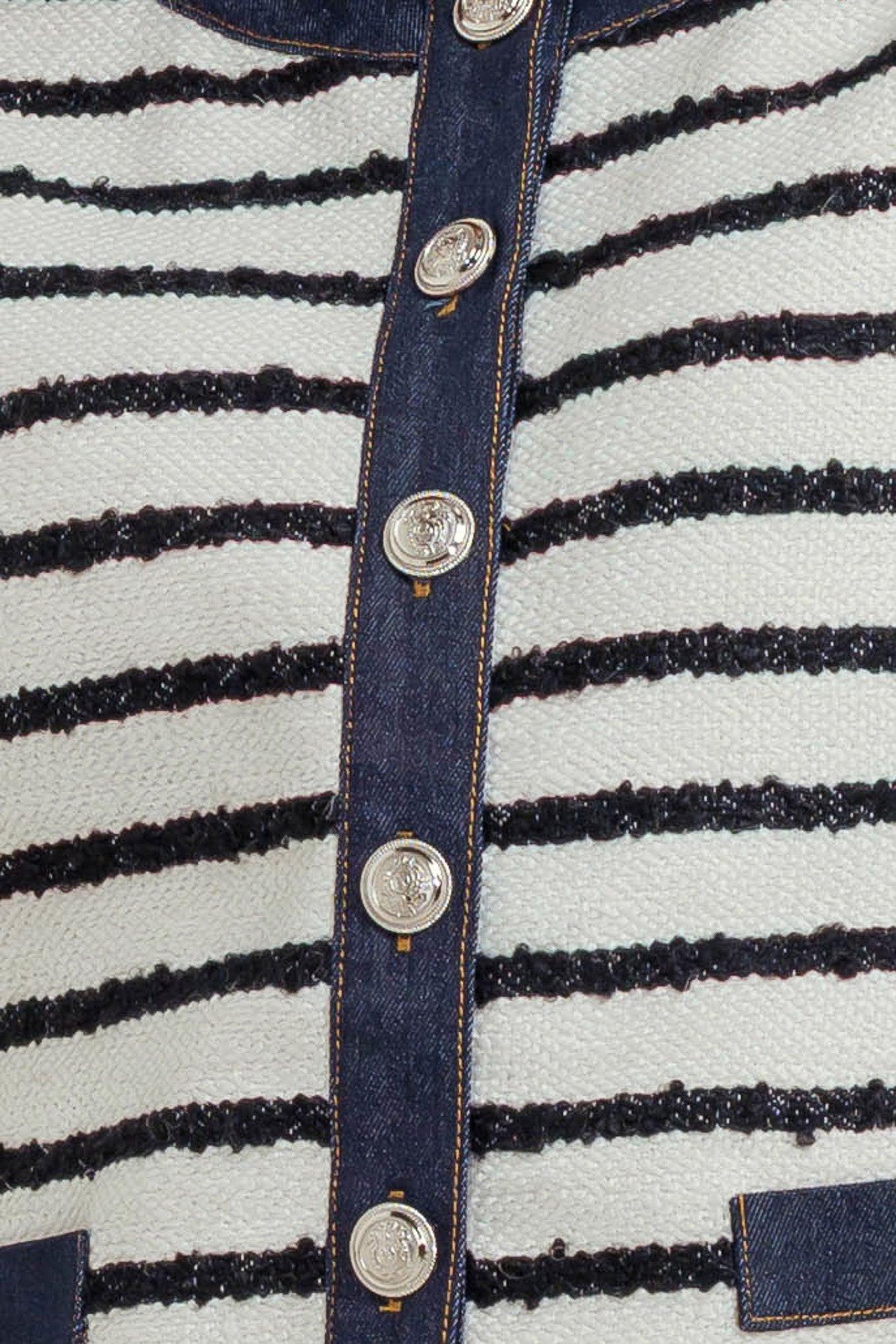 BONJOUR STRIPE WOVEN CROP JACKET