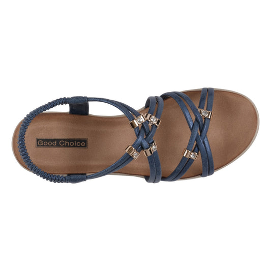 Women's Fran Navy Strappy Wedge Sandals