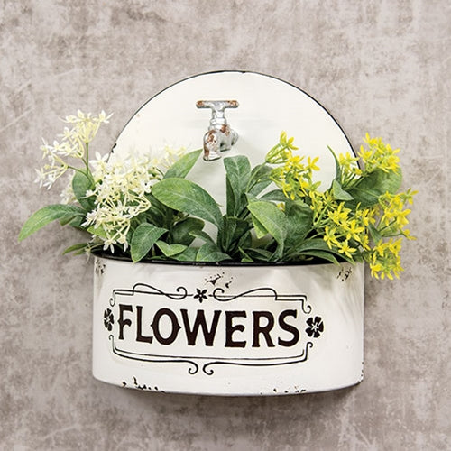 Rustic Distressed White Spigot Wall Planter