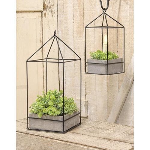 Set of 2 Rustic Wood Plant Holders with Metal Accents