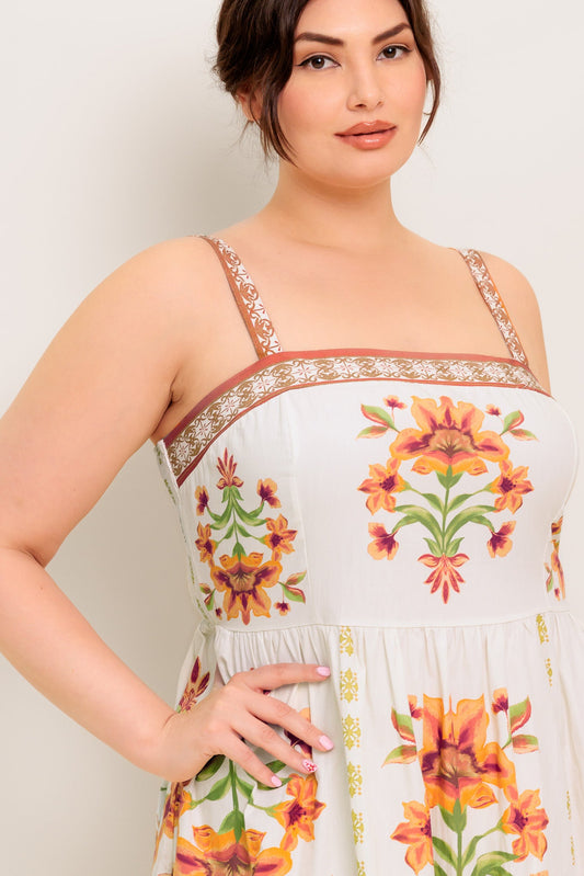 LOVELIEST MUSE IVORY WOVEN MIDI DRESS