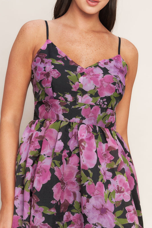 NIGHTFALL BLOSSOM WOVEN MIDI DRESS