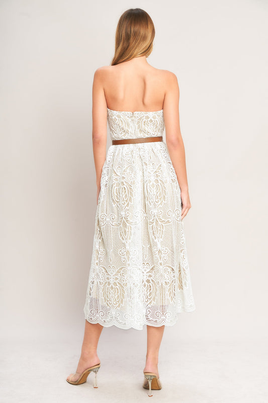 ELEGANT GARDEN WOVEN LACE MIDI DRESS