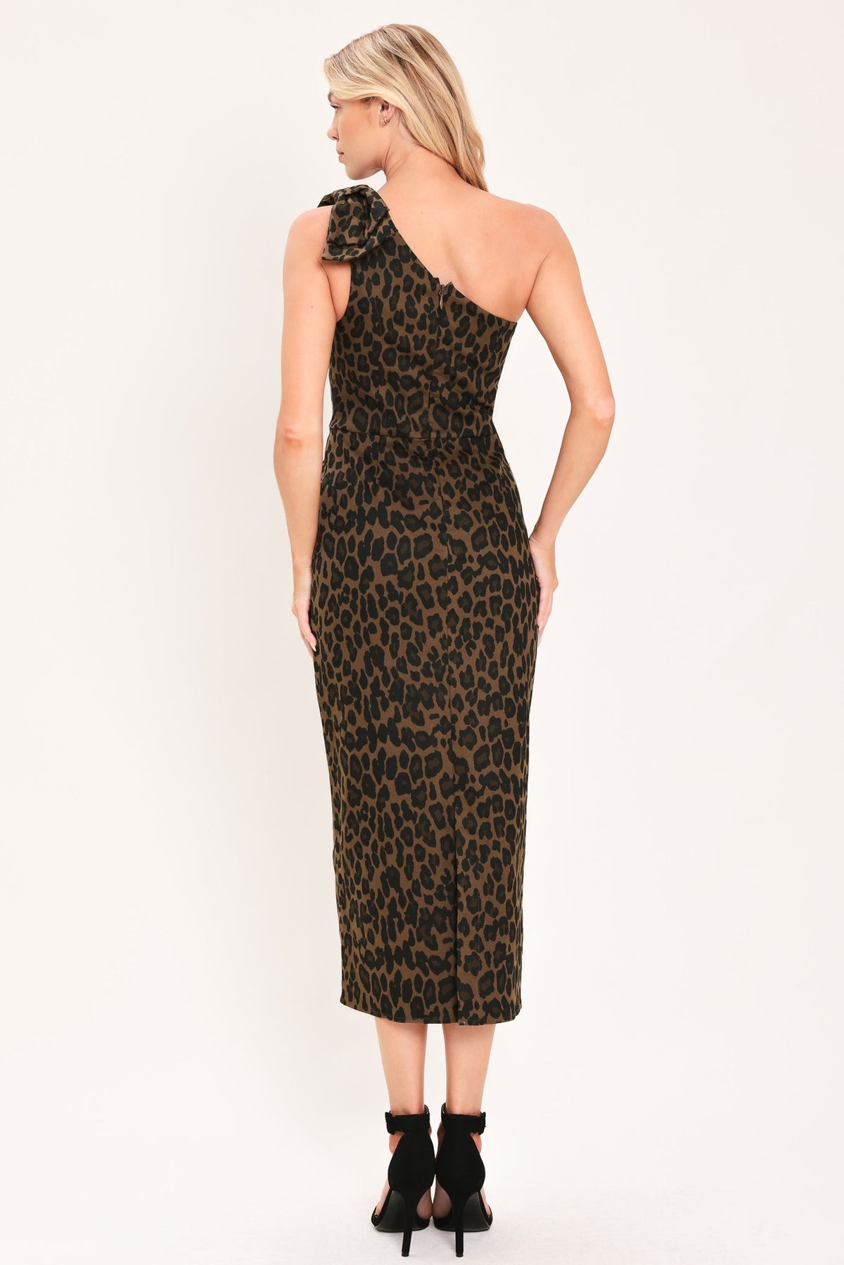 LEOPARD NOIR MUSE WOVEN MIDI DRESS
