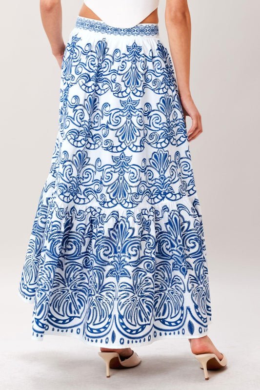 AZURE ORNATE WOVEN FULL MIDI SKIRT