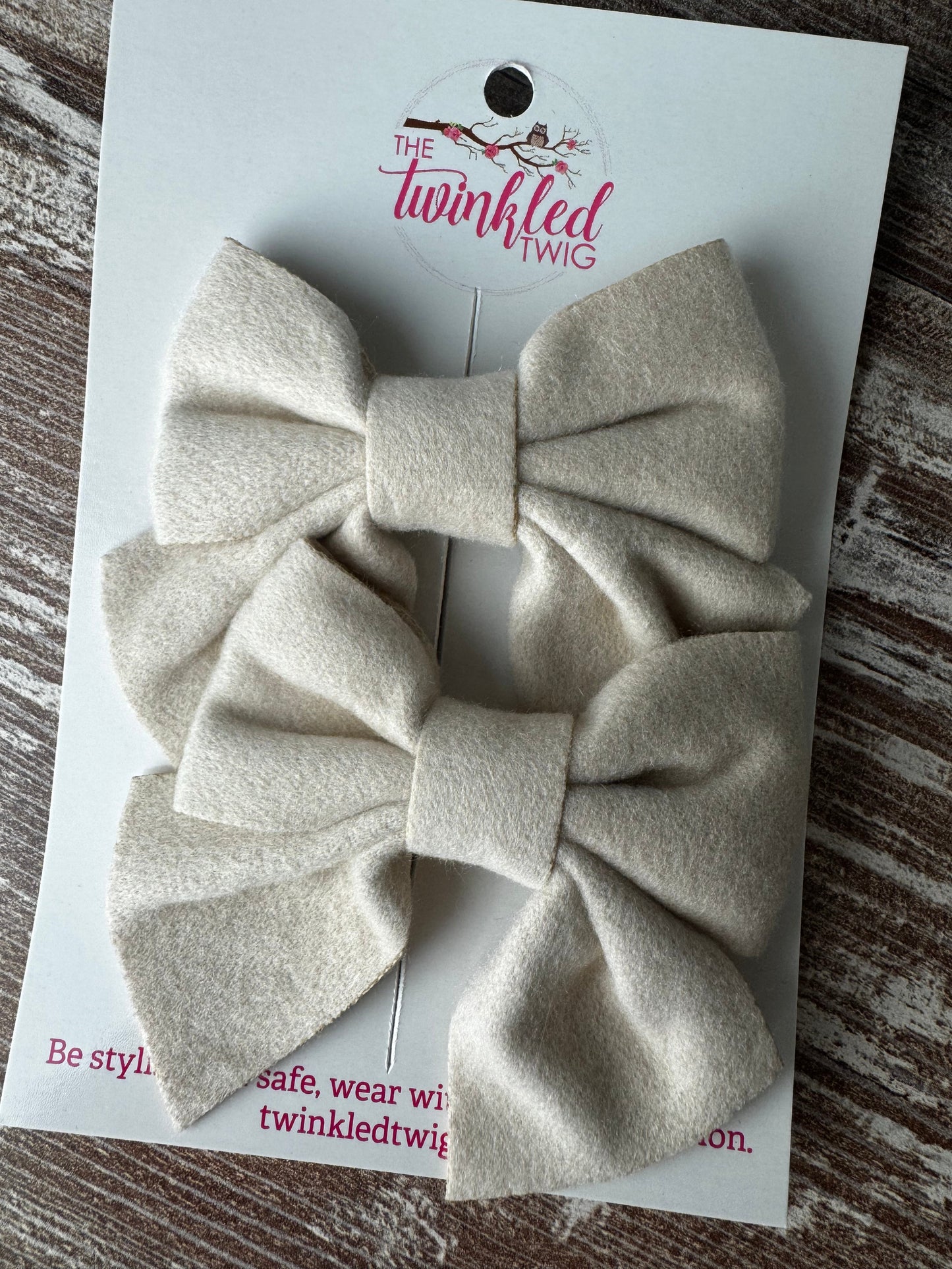 Handmade Hair Bow Set - Beige Piggy Clips