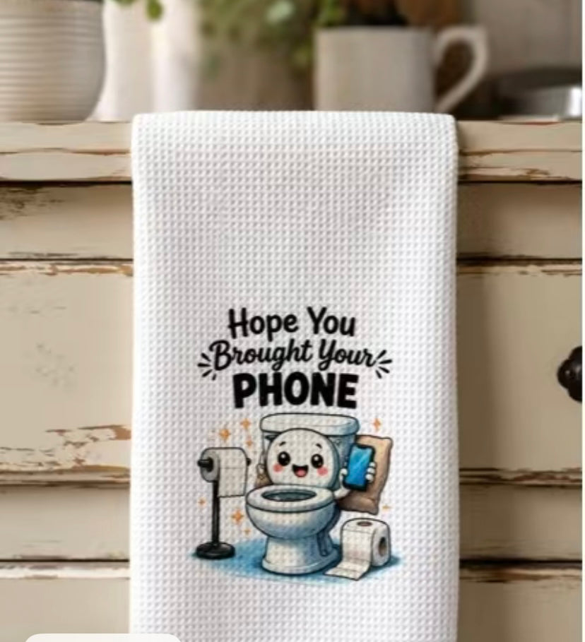 Hope You Brought Your Phone" Funny Bathroom Hand Towel | Fast-Drying Microfiber Guest Towel