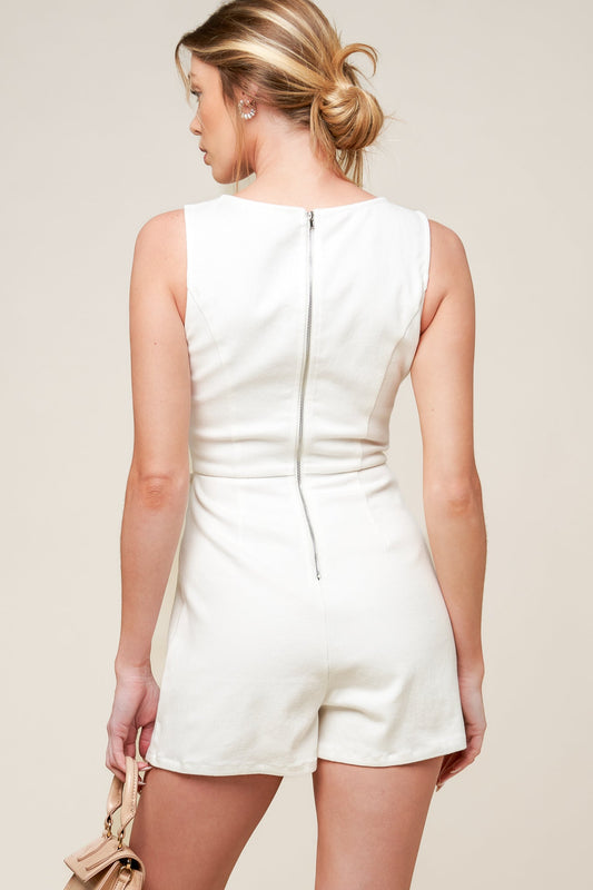 OPEN MINDED DENIM WOVEN SKORT ROMPER