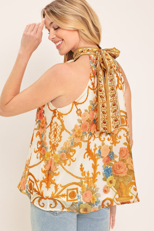 ANTIQUE BLOOM WOVEN HALTER TOP