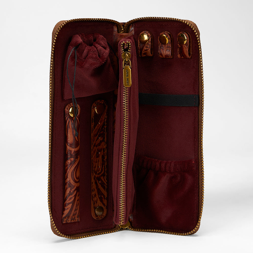 Loyal West RANCH ROAD JEWELERY CASE IN HAND FINISHED EMBOSSED LEATHER - BROWN