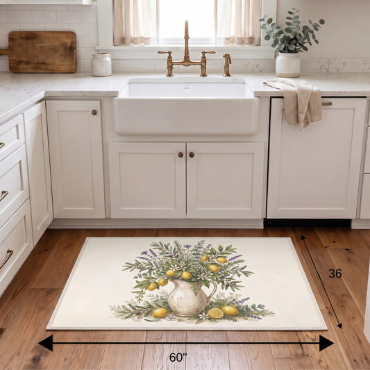 Vintage Lemon Pitcher Kitchen Rug for Farmhouse Decor