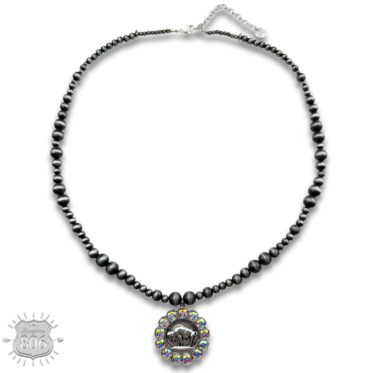 Buffalo nickel and rhinestone necklace