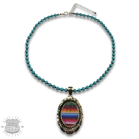 Serape print oval necklace