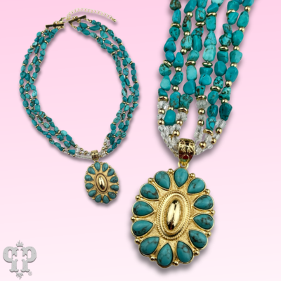 Turquoise and 18k gold dipped concho pendant necklace