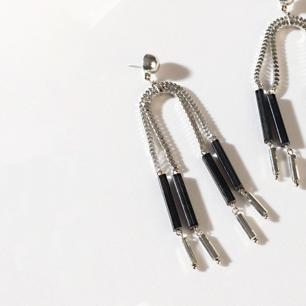 Myra The Black Hitch Earrings in Onyx Silver