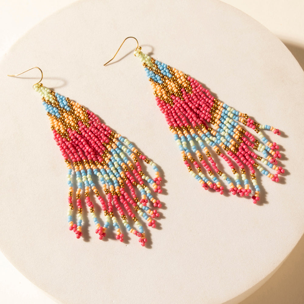 Myra Rosebonnet Beaded Fringe Earrings in Bloomin' Pink