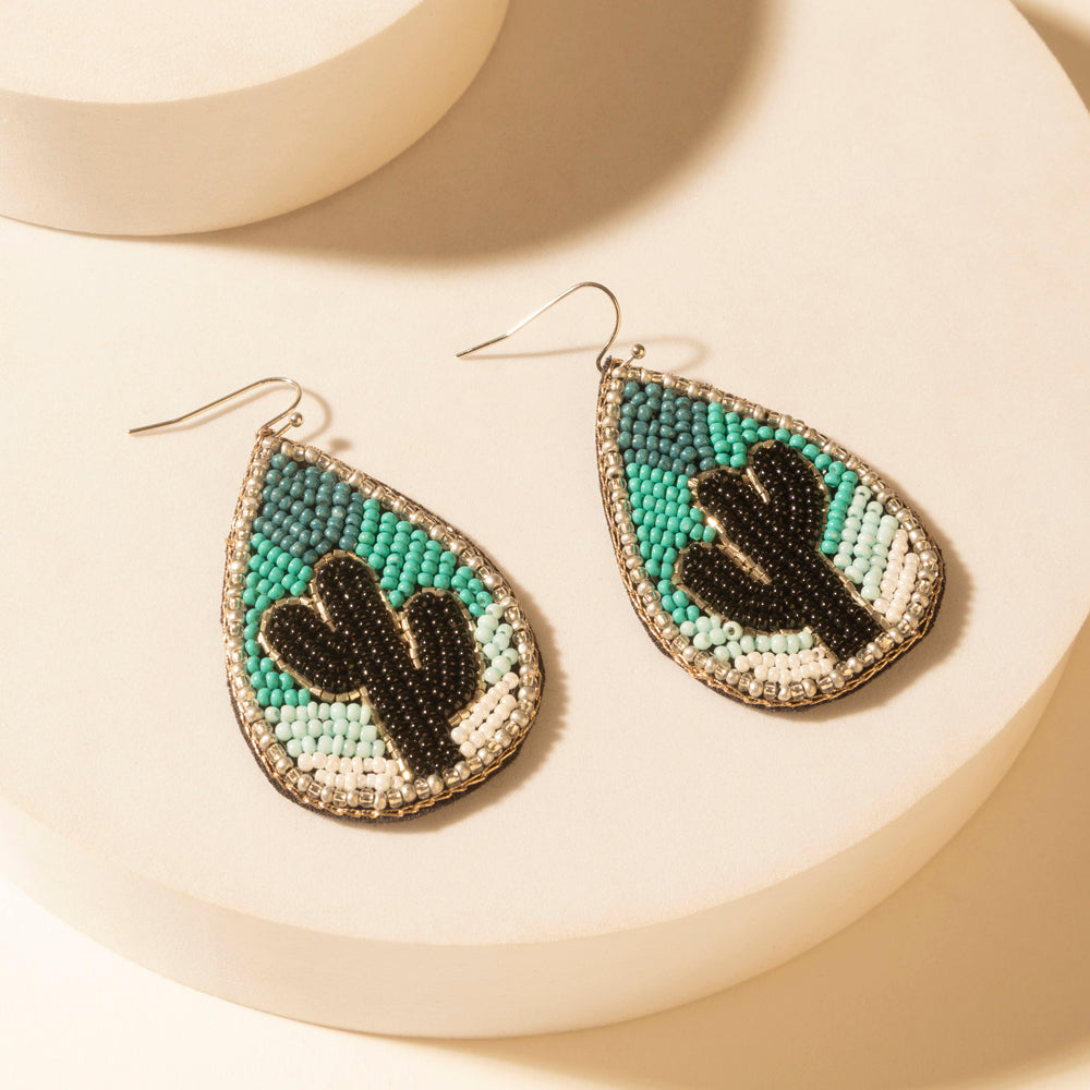 Myra Monsoon Saguaro Cactus Beaded Earrings in Adobe Blue