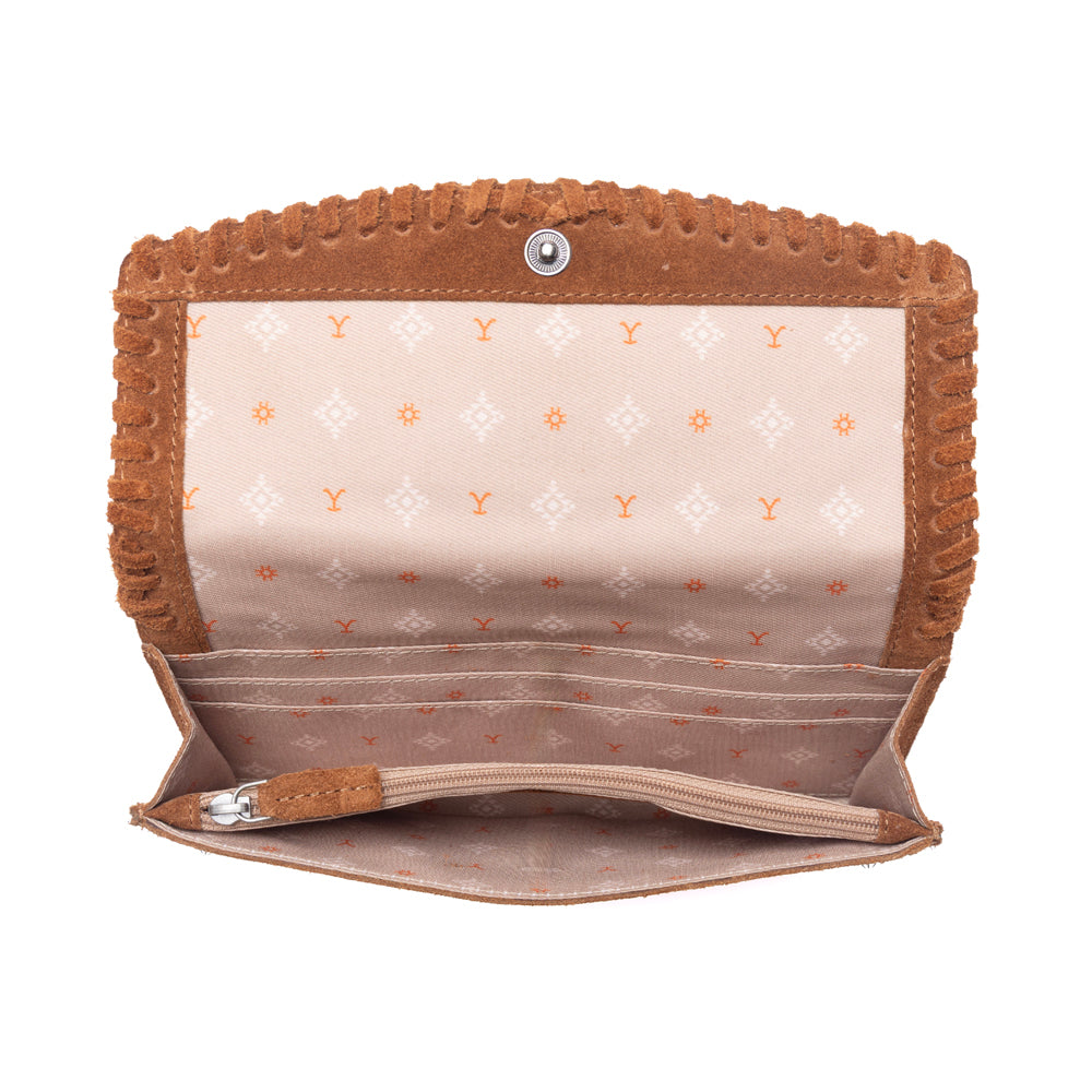 Myra Yellowstone Briar Meadow Studded Suede Leather Women’s Purse in Desert Tan