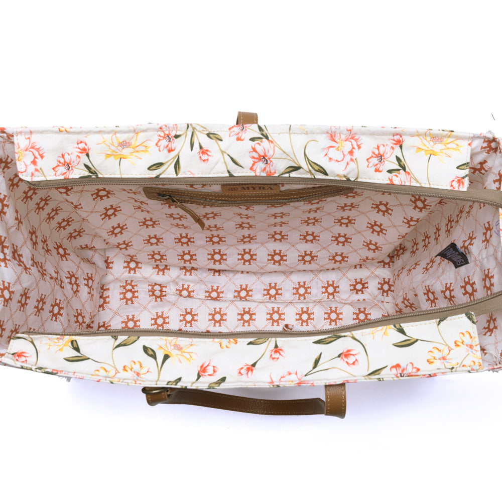Myra Brookside Cotton & Leather Weekender Bag in Blush Cream