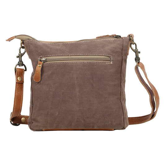 Myra Dizzy Circle Leather Shoulder Bag for Women – Sunburst Floral Print, Adjustable Strap, Rustic Everyday Companion