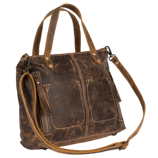 Myra Ultimate Choice Brown Suede Leather Handbag for Women – Twin Top Handles, Crossbody Strap, Double Front Pockets