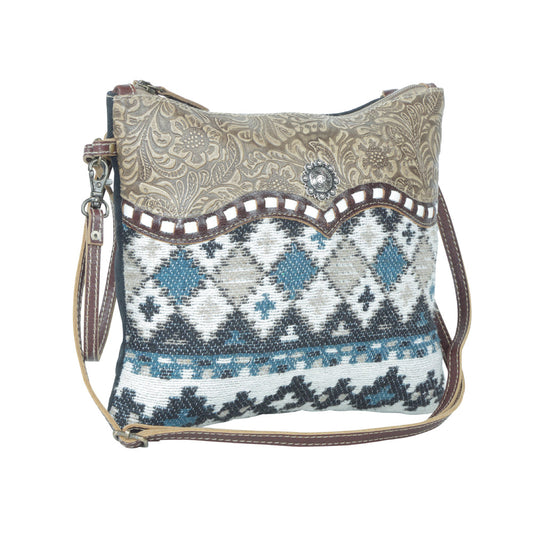 Myra Tincture Embossed Leather Crossbody Bag for Women – Aztec Pattern, Adjustable Strap for Rodeo Style