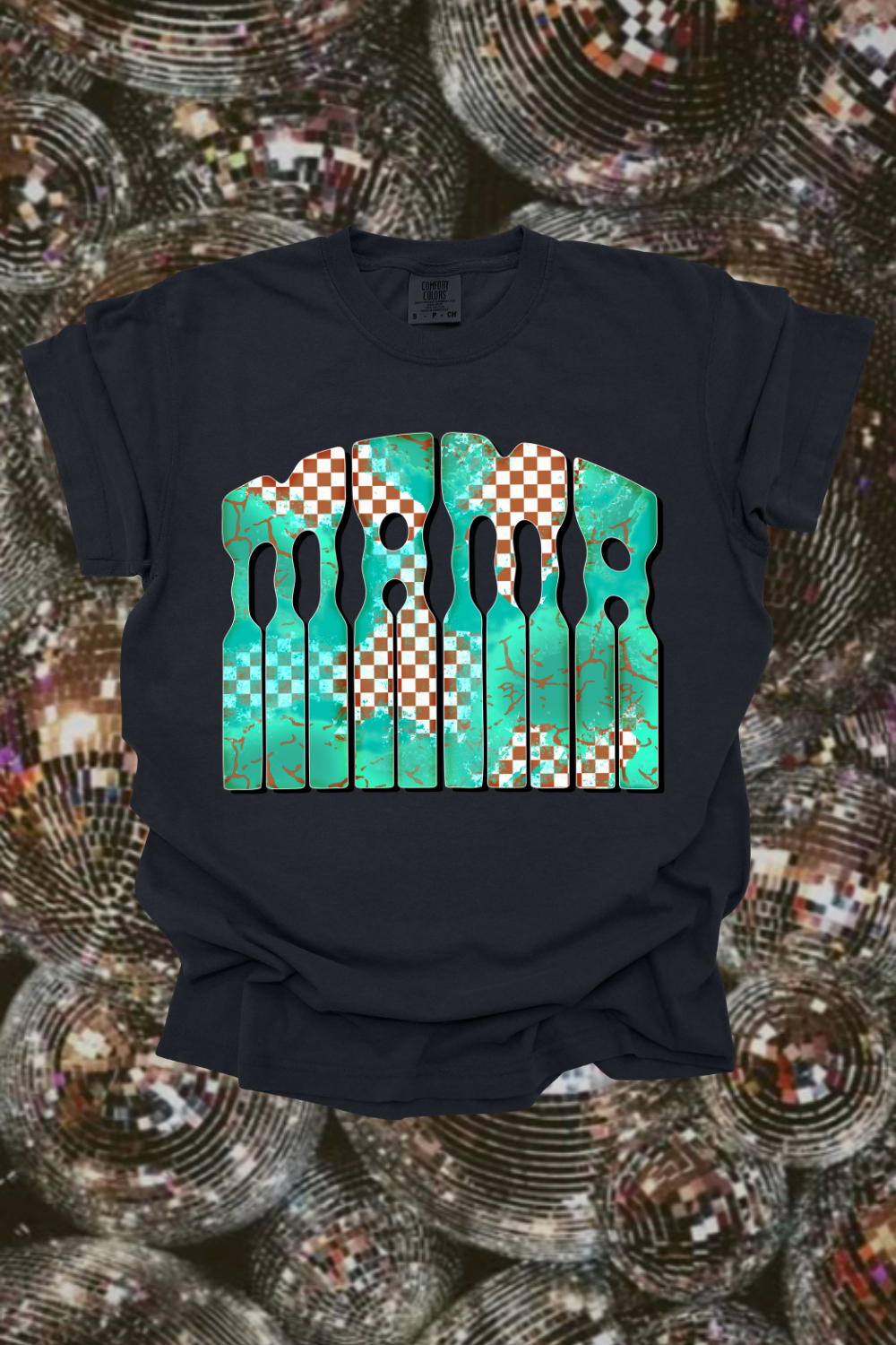 Turquoise Checkered Mama Graphic Tee
