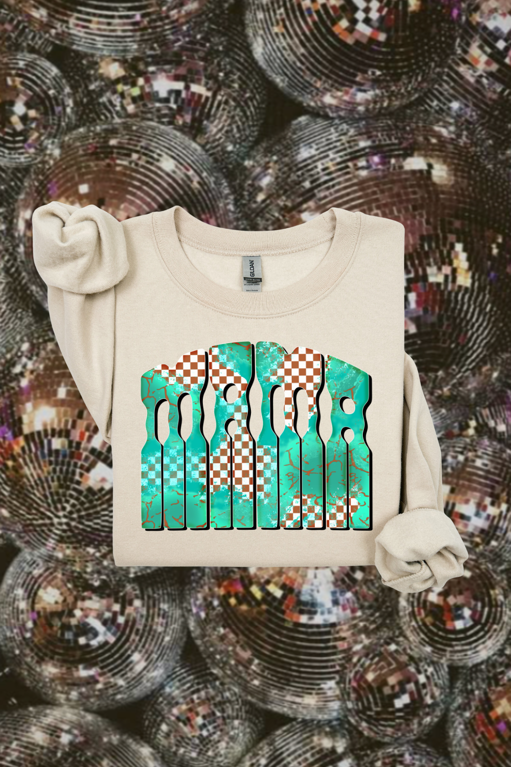 Turquoise Checkered Mama Sweatshirt