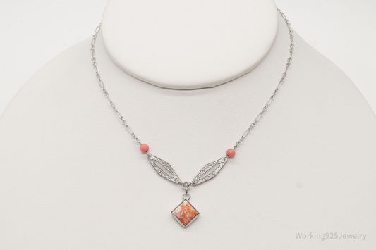 Antique Pink Stone Sterling Silver Necklace