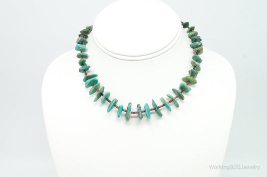 Vintage Native American Turquoise Porcupine Quill Sterling Silver Necklace