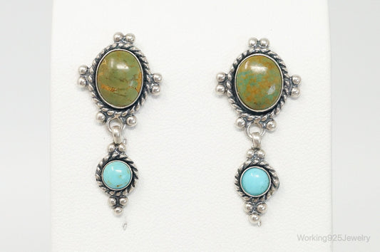 Vintage Native American QT Quoc Turquoise Sterling Silver Earrings