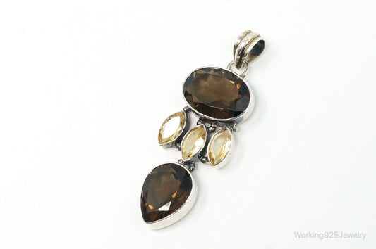 Vintage Large Smoky Topaz Citrine Sterling Silver Pendant