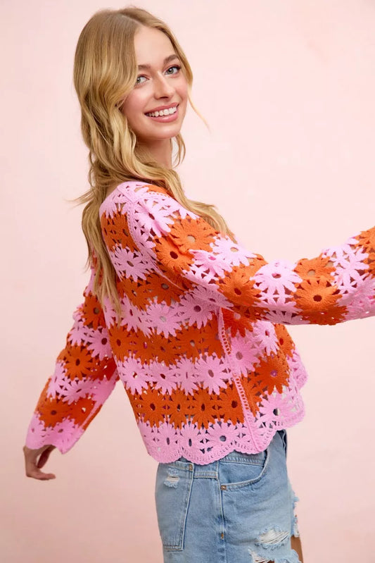 BiBi Flower Crochet Knit Top