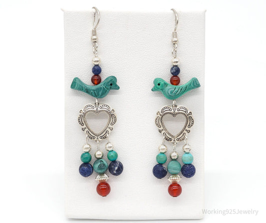 Vintage Native American QT Quoc Multi Gemstone Bead Sterling Silver Earrings