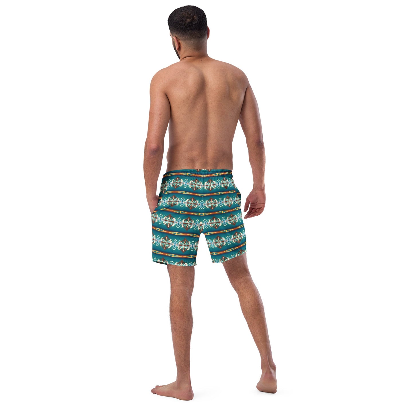 Baha Ranch Yeehaw Teal Aztec Print Mens Swim Shorts