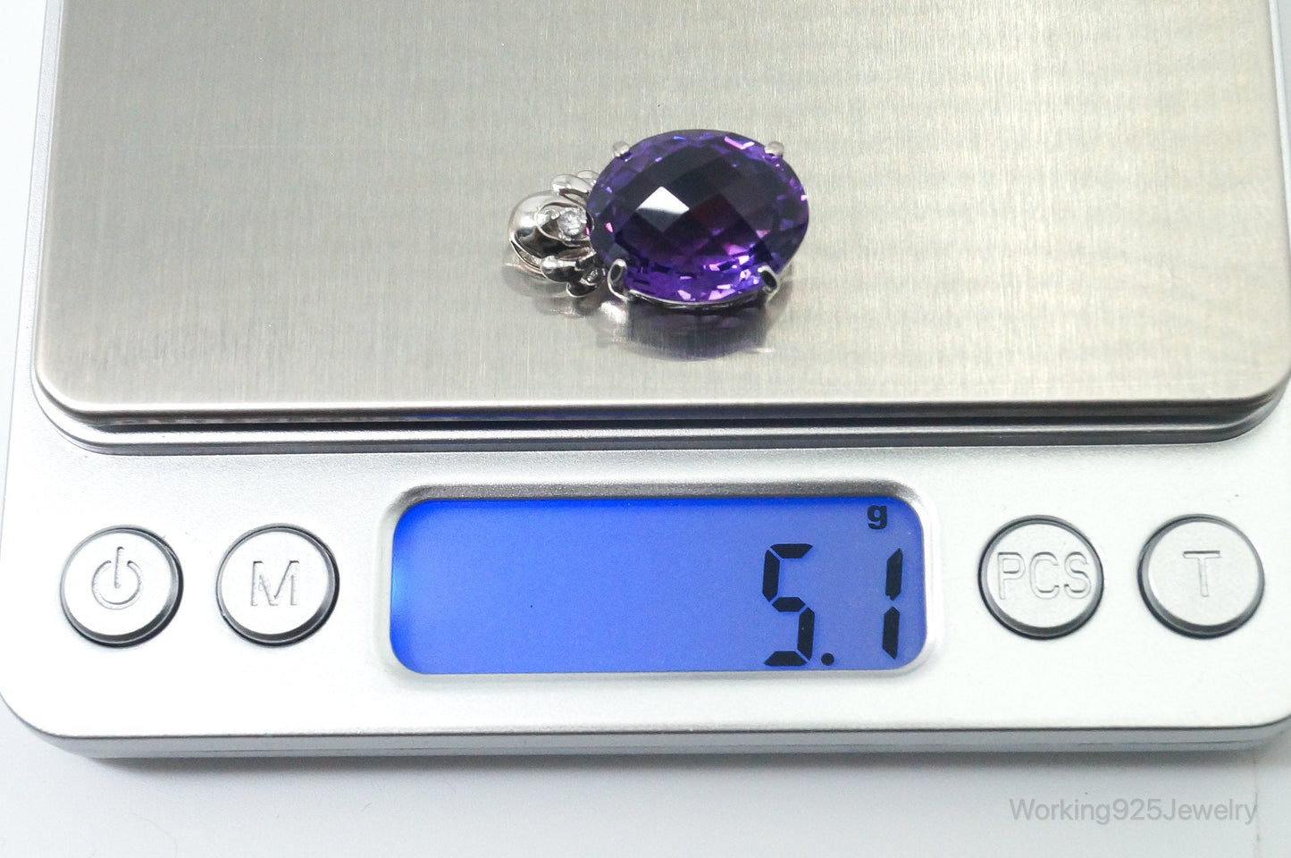 Vintage Amethyst Cubic Zirconia Sterling Silver Necklace Pendant