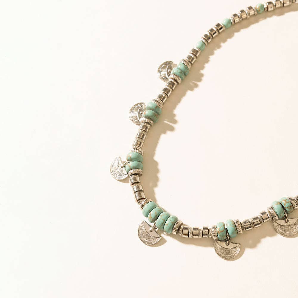 Santa Fe Moon Medallion Necklace in Dusty Silver
