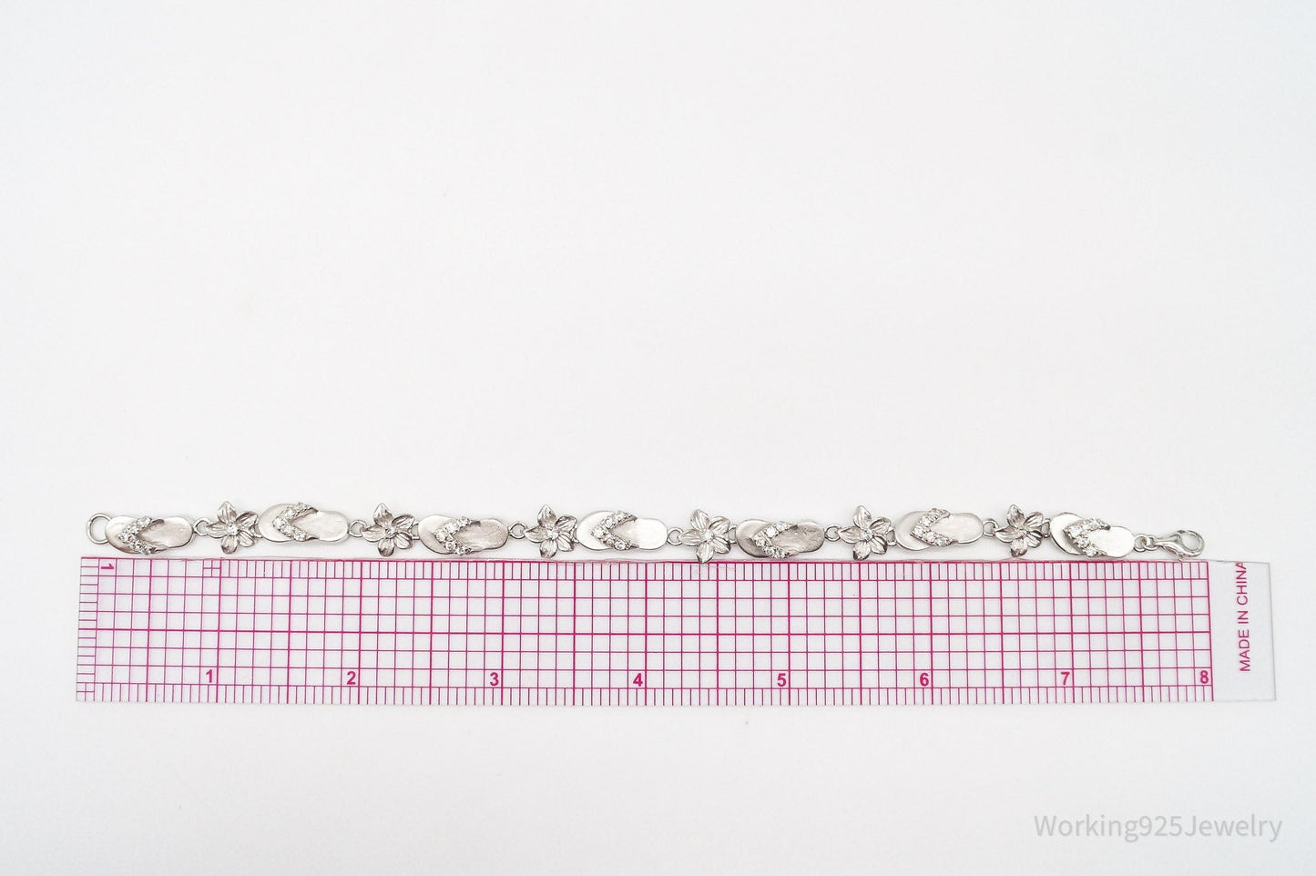 Vintage Cubic Zirconia Sandals & Flowers Sterling Silver Bracelet