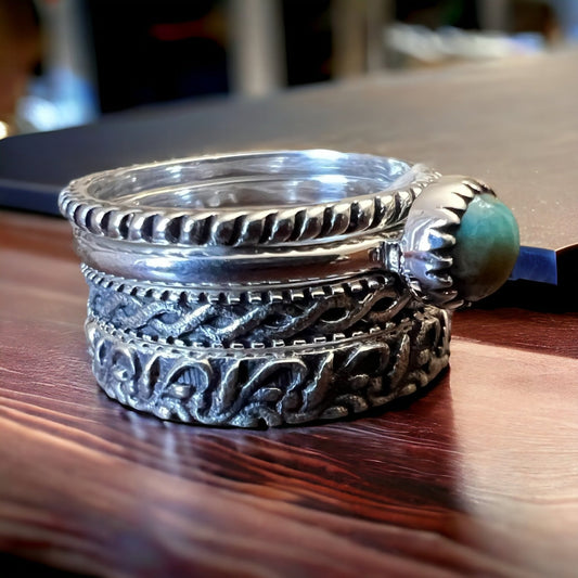 Betty Kingman Turquoise Sterling Silver Stacker Ring Set — Set of 4 Rings, Size 7